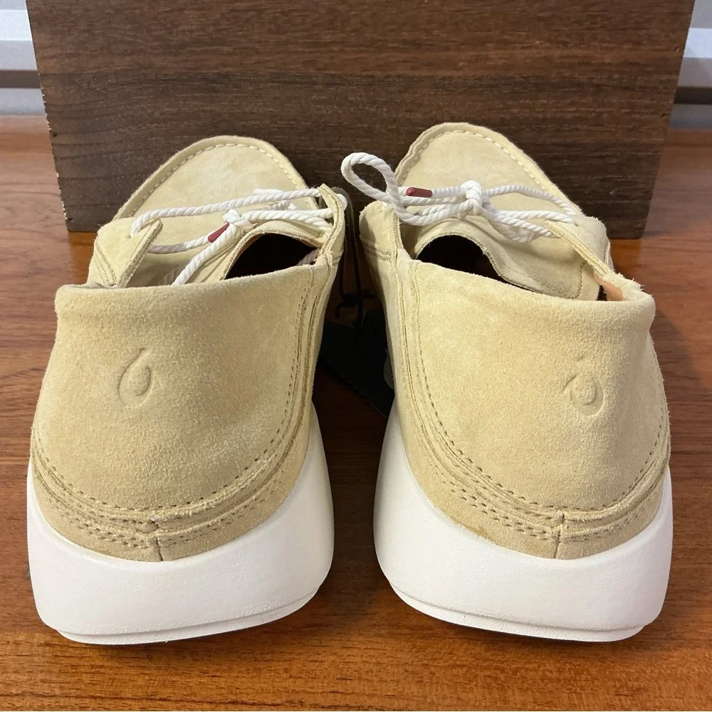 Olukai Men Ka’a Tan Leather Moc Toe Lace Up Driver Loafer Size 11.5